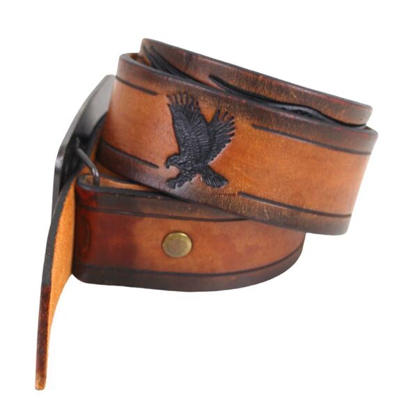 SCUBA TOOLED BROWN GENUINE LEATHER 1 5/8"Wd CASUAL DRESS MEN'S BELT Sz 32 (F99 - Picture 3 of 12